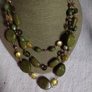 Vintage Green Three Row Necklace